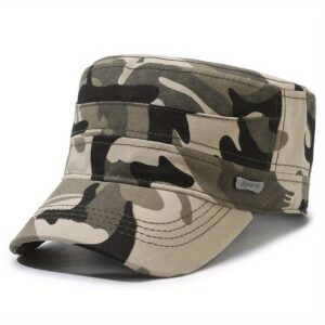 Camouflage Quick-Dry Sun Protection Flat Top Duckbill Hat with Adjustable Snap Closure – All-Season Breathable Outdoor Hat for Fishing, Camping, Travel & Sports, Fishing Hat Sun Protection, Breathable Fabric Headgear