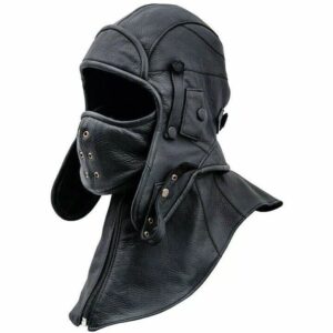 100% Real Leather Aviator Cap with Collar and face cover Tactical Hood Pilot Cap