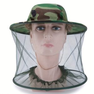 Camo Fishing Hat with Anti-Mosquito Net – Sun Protection, Adjustable Drawstring Closure, Polyester – Perfect for Hunting & Outdoor AdventuresCamo Fishing Hat with Anti-Mosquito Net – Sun Protection, Adjustable Drawstring Closure, Polyester – Perfect for H