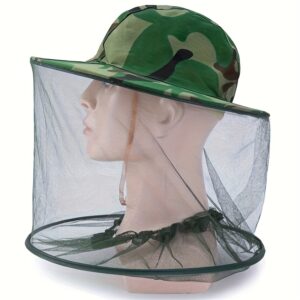Camo Fishing Hat with Anti-Mosquito Net – Sun Protection, Adjustable Drawstring Closure, Polyester – Perfect for Hunting & Outdoor AdventuresCamo Fishing Hat with Anti-Mosquito Net – Sun Protection, Adjustable Drawstring Closure, Polyester – Perfect for H