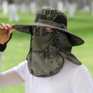 Men&apos;S Ink Print Full Face & Neck Coverage Breathable Bucket Hat with Sun Protection for Hiking Fishing Outdoor Activities – Polyester 100%, Vacation Style, Woven, Non-Stretch Fabric, Hand Washable, Without Battery