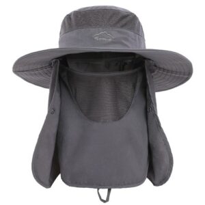 Wide Brim Sun Hat with Detachable Neck Flap and Face Cover Men Women Fishing Cap Outdoor Travel Hat