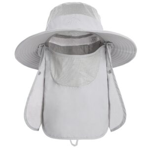 Wide Brim Sun Hat with Detachable Neck Flap and Face Cover Men Women Fishing Cap Outdoor Travel Hat