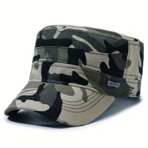 Camouflage Quick-Dry Sun Protection Flat Top Duckbill Hat with Adjustable Snap Closure – All-Season Breathable Outdoor Hat for Fishing, Camping, Travel & Sports, Fishing Hat Sun Protection, Breathable Fabric Headgear