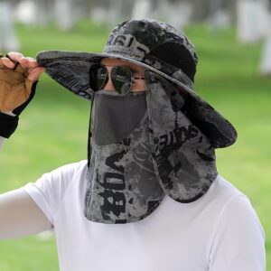 Men&apos;S Ink Print Full Face & Neck Coverage Breathable Bucket Hat with Sun Protection for Hiking Fishing Outdoor Activities – Polyester 100%, Vacation Style, Woven, Non-Stretch Fabric, Hand Washable, Without Battery