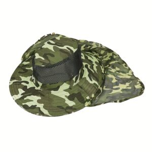 Camouflage Wide Brim Bucket Hat with Neck Flap – Breathable, Lightweight, and Stylish for Outdoor Fishing and Sun Protection, Outdoor Fishing Gear|Stylish Bucket Hat|Adjustable Headgear, Sun Hat