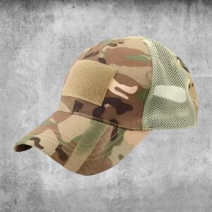 Tactical Camo Cap – Adjustable Mesh Military Hat with Velcro Patch – Airsoft, Paintball, Hiking, Hunting, Cosplay, Outdoor Skirmish Gear