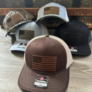 American Flag leather patch Hat, Richardson 112, trucker hat, patriotic hat