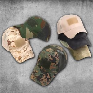 Tactical Camo Cap – Adjustable Mesh Military Hat with Velcro Patch – Airsoft, Paintball, Hiking, Hunting, Cosplay, Outdoor Skirmish Gear