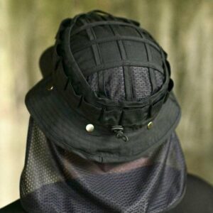 Tactical boonie hat with neck cover, Bucket chin strap hat for man, Cooling hat