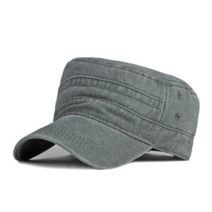 High Quality Washed Cotton Olive Camo Green Unique Design Vintage Distressed Tactical Flat Top Hat Cadet Cap for Man