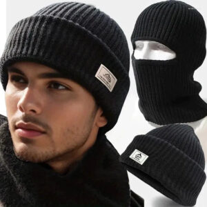 Berets 2In1 Mask Beanies Hat Men Winter Balaclava Hats Knitted Fashion Full Face Ski Bonnet Tactical Cycling Earmuffs Cap